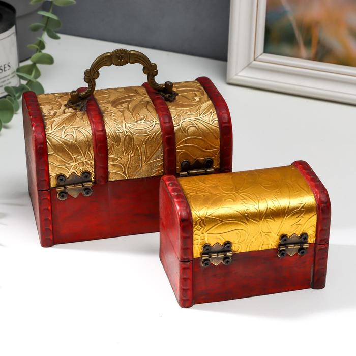 Шкатулка сундучок Шкатулка сундучок "Золотые цветы" набор 2 шт 7х6,5х11 см 9,5х14х9 см