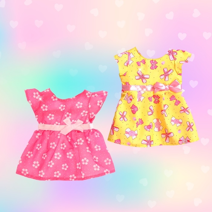 Одежда для пупса: платье розовое в цветочек, с бантиком Одежда для пупса: платье розовое в цветочек, с бантиком