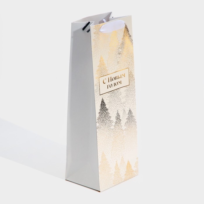 Пакет под бутылку &laquo;Золотой&raquo;, 13 х 36 х 10 см, Новый год