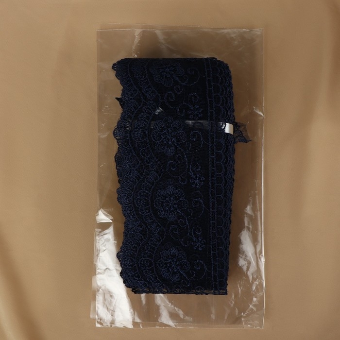 Кружево на сетке, 80 мм &times; 11 &plusmn; 1 м, цвет тёмно-синий