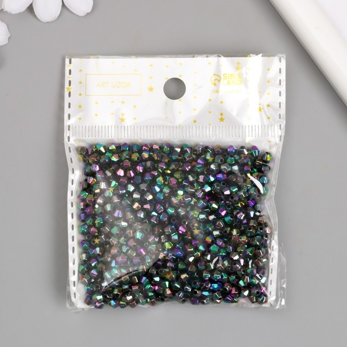 Бусины для творчества пластик "Ромб-кристалл голография бензин" набор 20 гр 0,4х0,4 см