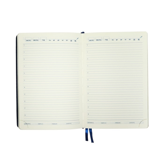 Ежедневник НЕдатированный А5, 136 листов в линейку, кожзам Ежедневник НЕдатированный А5, 136 листов в линейку, кожзам "Небраска", золотой срез, синий