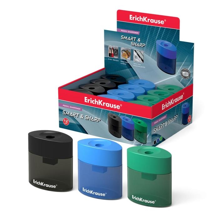 Точилка 1 отверстие Erich Krause SMART & SHARP, с контейнером, отверстие диаметром 8 мм, микс Точилка 1 отверстие Erich Krause SMART & SHARP, с контейнером, отверстие диаметром 8 мм, микс