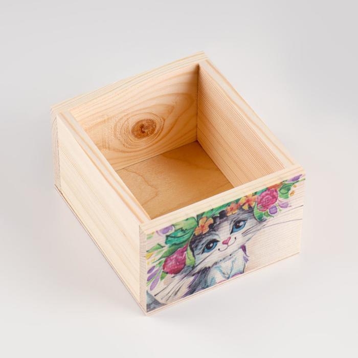 Кашпо деревянное "Котик" 14,5&times;12,5&times;8,5 см