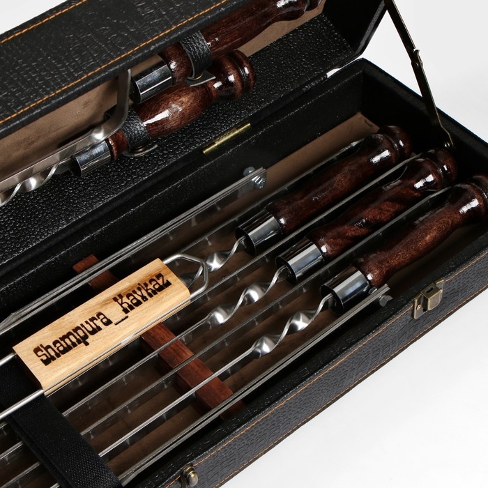 Набор с шампурами подарочный Набор с шампурами подарочный "Пикник" в коробке из эко-кожи №3