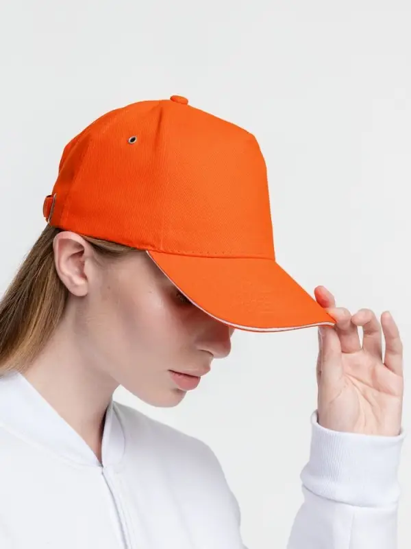 Бейсболка Classic, оранжевая с белым кантом