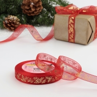 Новый год! Лента капроновая с тиснением «Омела», 15 мм × 23 ± 1 м, цвет красный/золотой Новый год! Лента капроновая с тиснением «Омела», 15 мм × 23 ± 1 м, цвет красный/золотой