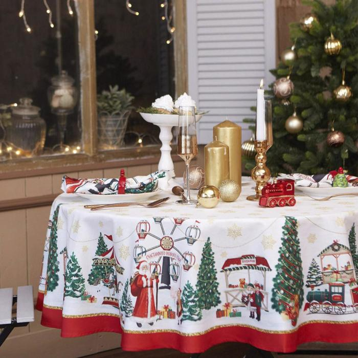 Скатерть новогодняя Этель &laquo;Новогодняя ярмарка&raquo; d=220 +/- 3см с ГМВО, 100% хлопок, саржа 190 гр/м2