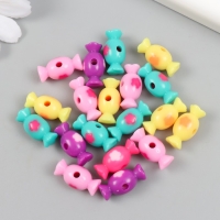 Бусины пластик "Конфетка с цветком" глянец МИКС 2х1,4х1,4 см набор 20 гр