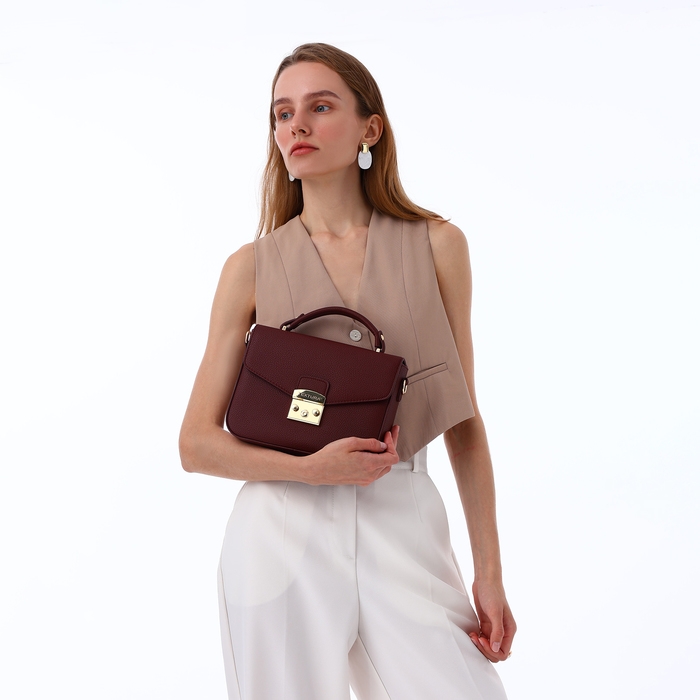 Сумка женская на клапане, TEXTURA, маленький размер, цвет бордовый Сумка женская на клапане, TEXTURA, маленький размер, цвет бордовый