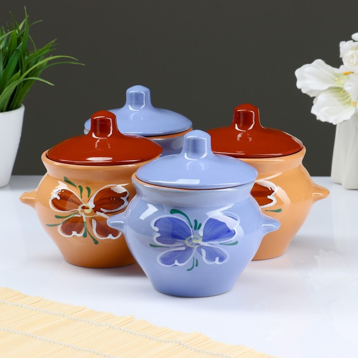 Набор горшков №5 с ручками 4х0,5л, МИКС Набор горшков №5 с ручками 4х0,5л, МИКС