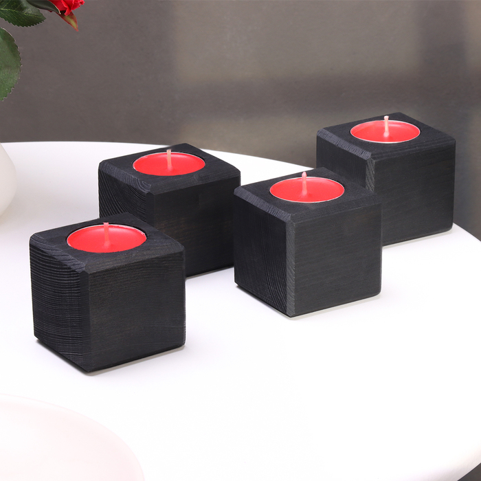 Подсвечник для интерьера 4 шт с надписью LOVE, цвет: Подсвечник для интерьера 4 шт с надписью LOVE, цвет: "Эбен", аромат: клубника