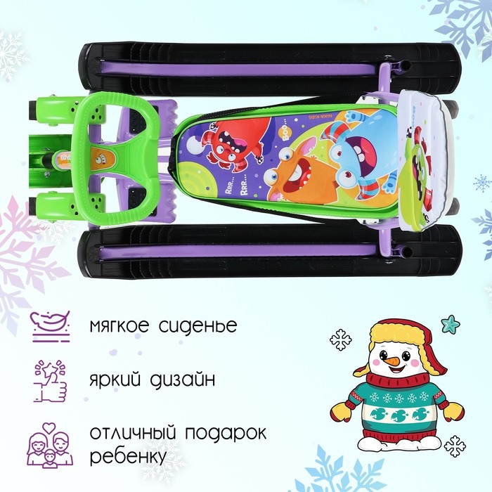 Снегокат с колёсами &laquo;Тимка спорт 6 Монстрики&raquo;, ТС6/МН, с родительской ручкой, со спинкой и ремнём безопасности