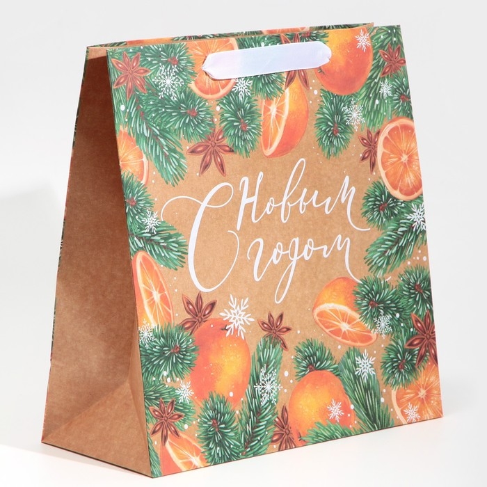 Пакет подарочный новогодний крафтовый квадратный &laquo;С Новым годом&raquo;, 30 х 30 х 12 см, Новый год