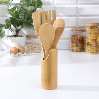 Набор кухонных принадлежностей Доляна &laquo;Дуновение леса&raquo;, 4 предмета на подставке: 2 лопатки, 2 ложки