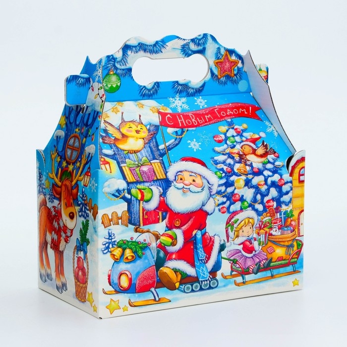 Новый год. Подарочная коробка Новогодняя Ларец простой Новый год. Подарочная коробка Новогодняя Ларец простой "Каток" с анимацией 20 х 12 х 17 см.