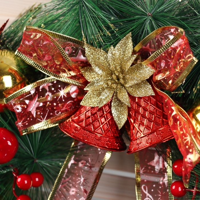 Венок новогодний d- 37 см "Уютная сказка" бант в клетку с колокольчиками