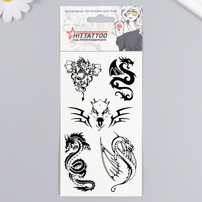 Татуировка переводная Татуировка переводная "Драконы" черная, 9х21