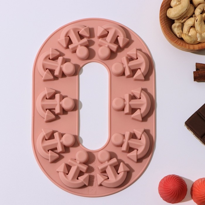 Форма для шоколада Доляна &laquo;Якорь&raquo;, силикон, 20,5&times;13,5&times;1 см, 10 ячеек, цвет МИКС