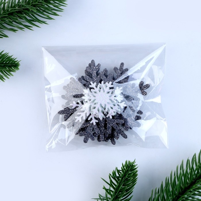 Декор &laquo;Снежинки&raquo; набор 12 шт., серебро