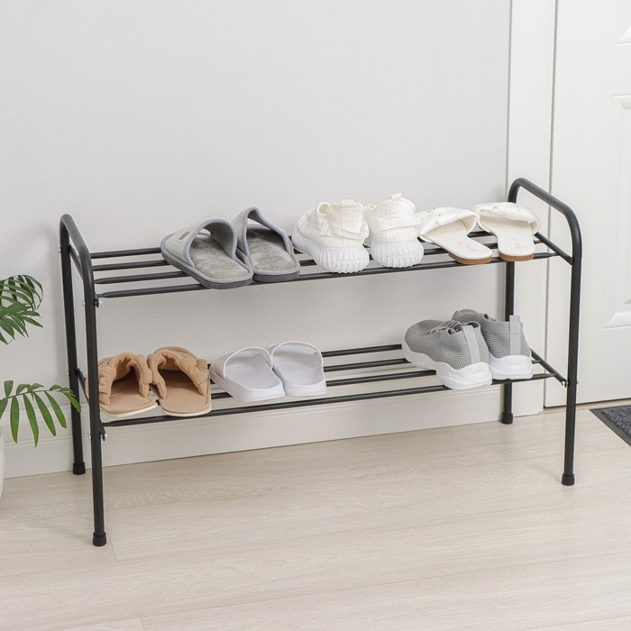 Подставка для обуви, 2 яруса, 82,5&times;32&times;48,5 см, цвет чёрный