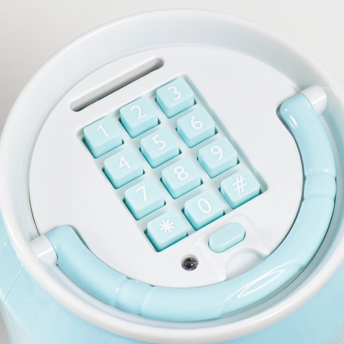 Копилка пластик "Банка. Единорожка" кодовый замок, звук АА голубой 15х21 см