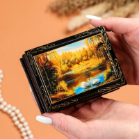 Шкатулка &laquo;Лебеди&raquo;, 7,5&times;10 см, лаковая миниатюра