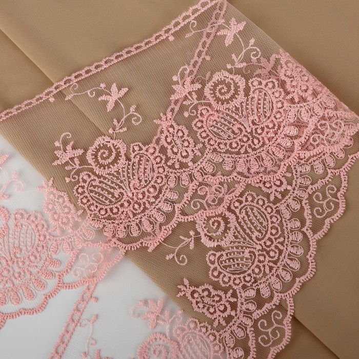 Кружево на сетке, 125 мм &times; 11 &plusmn; 1 м, цвет нежно-розовый