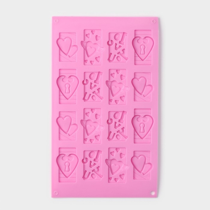 Форма для конфет и шоколада Доляна &laquo;Любовь&raquo;, силикон, 28,7&times;17,4 см, 16 ячеек (4,7&times;3,8 см), цвет МИКС