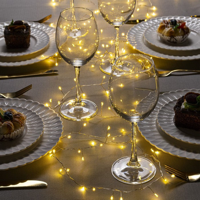 Гирлянда «Мишура» 5 м роса, IP20, серебристая нить, 200 LED, свечение тёплое белое, 12 В Гирлянда «Мишура» 5 м роса, IP20, серебристая нить, 200 LED, свечение тёплое белое, 12 В