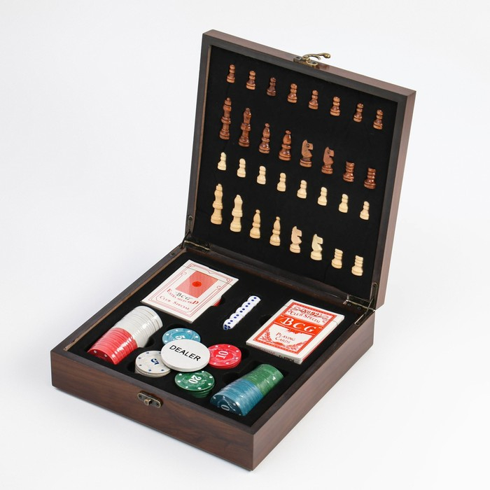 Шахматы, покер, настольные игры, подарочный набор 4 в 1, 24 х 24 см Шахматы, покер, настольные игры, подарочный набор 4 в 1, 24 х 24 см