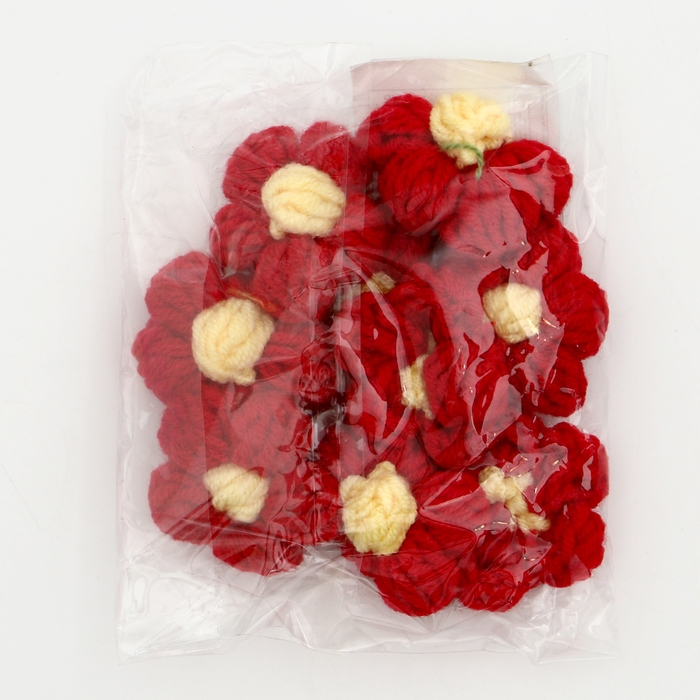 Цветок вязаный, набор 10 шт., размер 1 шт., 4 &times; 1,5 см, цвет красный