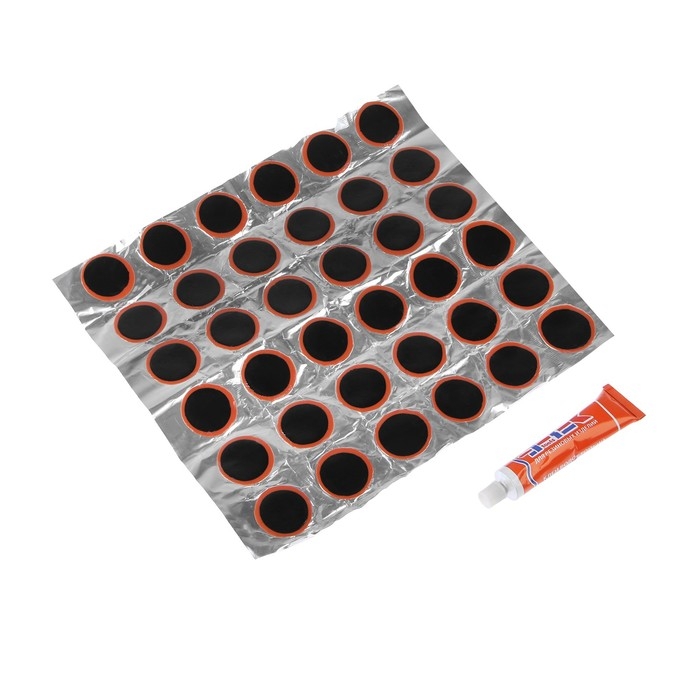 Набор для ремонта камер TOPAUTO, резиновые латки d 28 мм круглые 36 шт, клей Набор для ремонта камер TOPAUTO, резиновые латки d 28 мм круглые 36 шт, клей