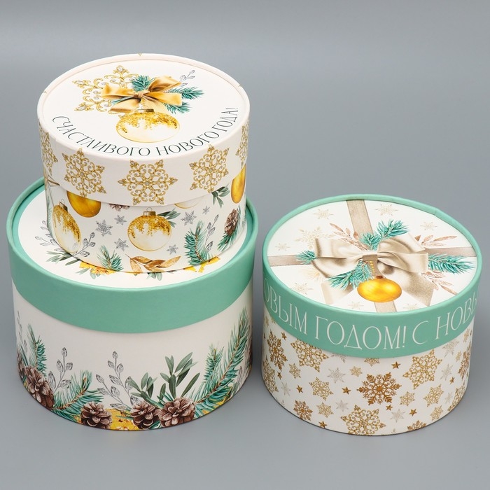 Набор шляпных коробок 3 в 1 «Золото», 16 х 10, 14 х 9, 13 х 8.5 см, Новый год Набор шляпных коробок 3 в 1 «Золото», 16 х 10, 14 х 9, 13 х 8.5 см, Новый год