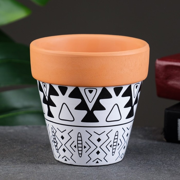 Горшок Горшок "Трапеция" терракот с узором, 10х9см, МИКС