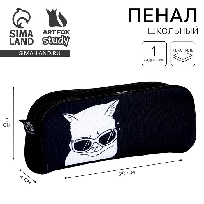 Пенал школьный текстильный &laquo;1 сентября: Дай списать&raquo; Кот, 20 х 8 х 4 см
