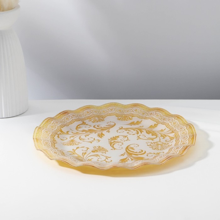 Набор столовый &laquo;Растительный узор&raquo;, 7 предметов: d=30 см - 1 шт, d=18 см - 6 шт, цвет бежевый с золотым