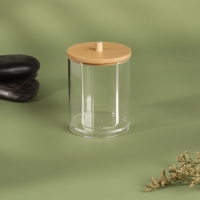 Органайзер для ватных дисков «BAMBOO», с крышкой, 7 × 7 × 10,1 см, цвет прозрачный/коричневый Органайзер для ватных дисков «BAMBOO», с крышкой, 7 × 7 × 10,1 см, цвет прозрачный/коричневый