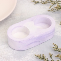 Подсвечник "Мрамор" из гипса для двух свечей овальный, 12х6х3см,мрамор с фиолетовыми полоск