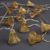 Гирлянда &laquo;Нить&raquo; 4 м с насадками &laquo;Колокольчик&raquo;, IP20, прозрачная нить, 20 LED, свечение тёплое белое, 8 режимов, 220 В