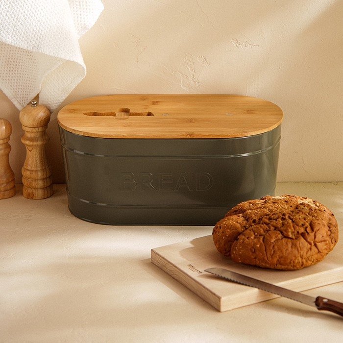 Хлебница металлическая с бамбуковой крышкой SL Home &laquo;каса Перфекто&raquo;, 2 предмета: хлебница 36&times;20&times;15,5 см, нож длина 28,3 см