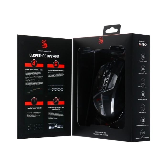 Мышь A4Tech Bloody W60 Мах, игровая, проводная, 10000 dpi, USB, черная Мышь A4Tech Bloody W60 Мах, игровая, проводная, 10000 dpi, USB, черная