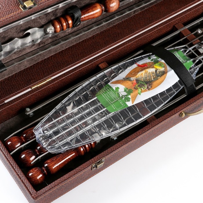 Набор с шампурами подарочный Набор с шампурами подарочный "Пикник" в коробке из эко-кожи №3