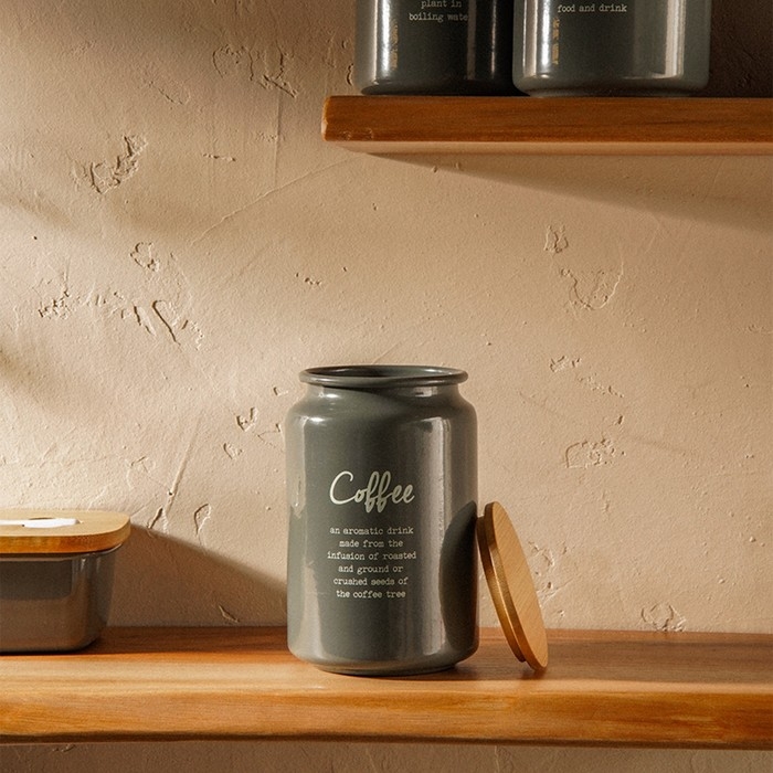 Банка для кофе SL Home, 9,5&times;14 см, цвет серый, с бамбуковой крышкой