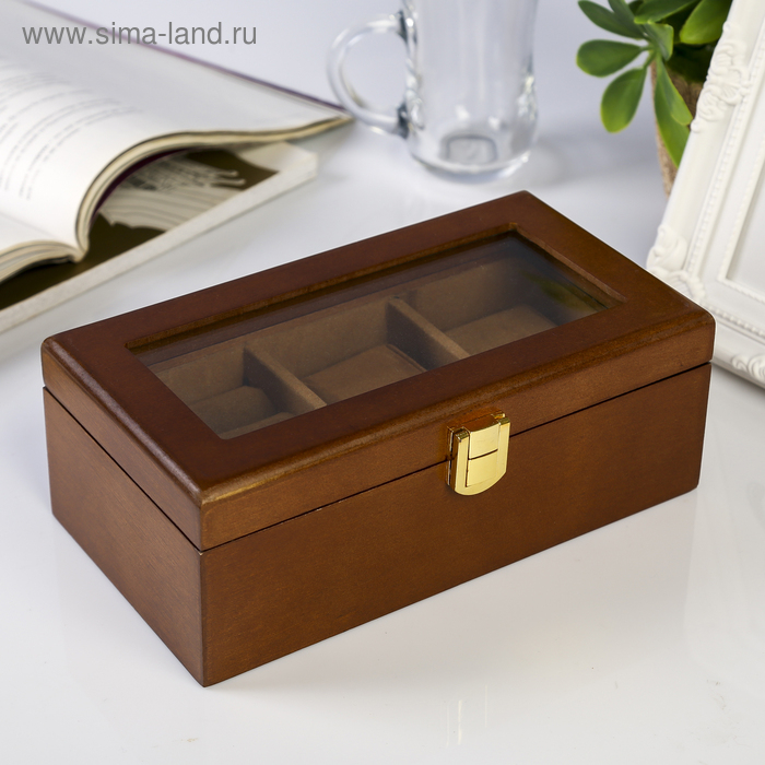 Шкатулка дерево 2 отделения под часы и бижутерию Шкатулка дерево 2 отделения под часы и бижутерию "Стиль" коричневая 10,5х7х19,2 см