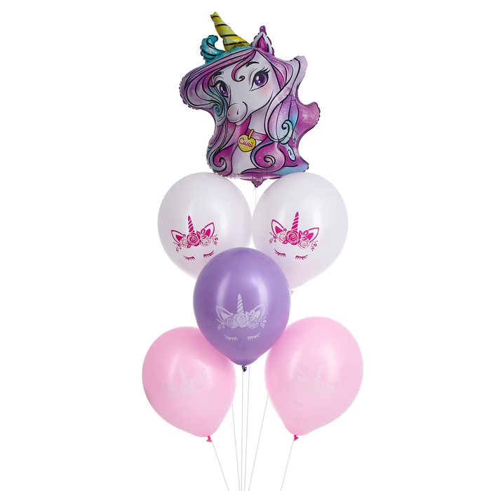 Набор воздушных шаров &laquo;Единорог&raquo;, фольга, латекс, 6 шт.