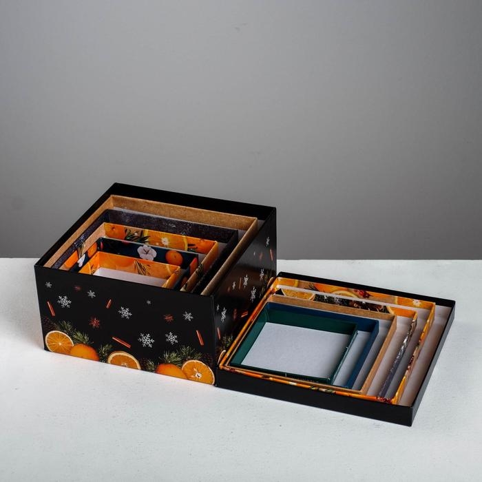 Набор подарочных коробок 6 в 1 &laquo;Мандариновый&raquo;, 10 х 10 х 6 - 20 х 20 х 11 см , Новый год