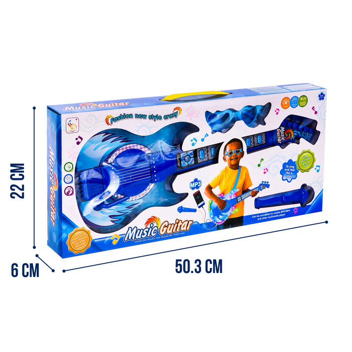 Игрушка музыкальная гитара «Играй и пой», с микрофоном, звуковые эффекты, цвет синий Игрушка музыкальная гитара «Играй и пой», с микрофоном, звуковые эффекты, цвет синий