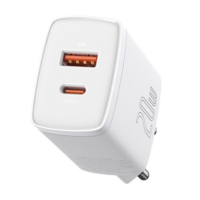 Зарядное устройство Baseus Compact Quick Charger USB+Type-C, 3A, 20W, белый Зарядное устройство Baseus Compact Quick Charger USB+Type-C, 3A, 20W, белый