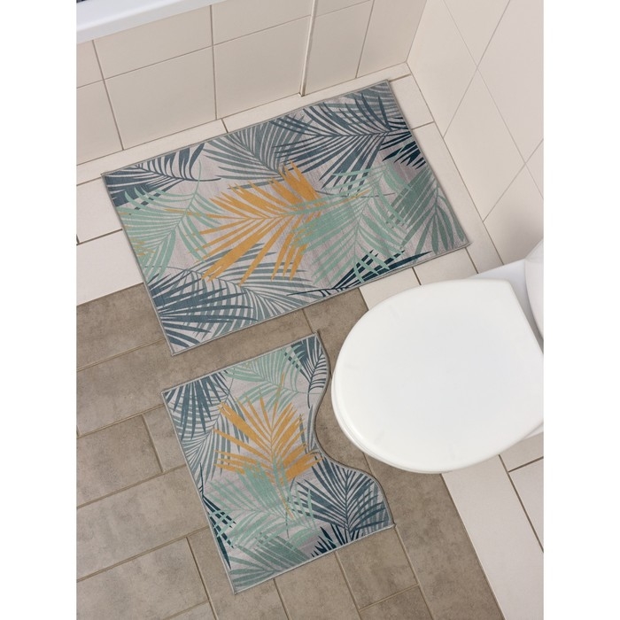 Коврики для ванной и туалета Доляна «Тропики», 2 шт: 50×80 см, 40×50 см Коврики для ванной и туалета Доляна «Тропики», 2 шт: 50×80 см, 40×50 см